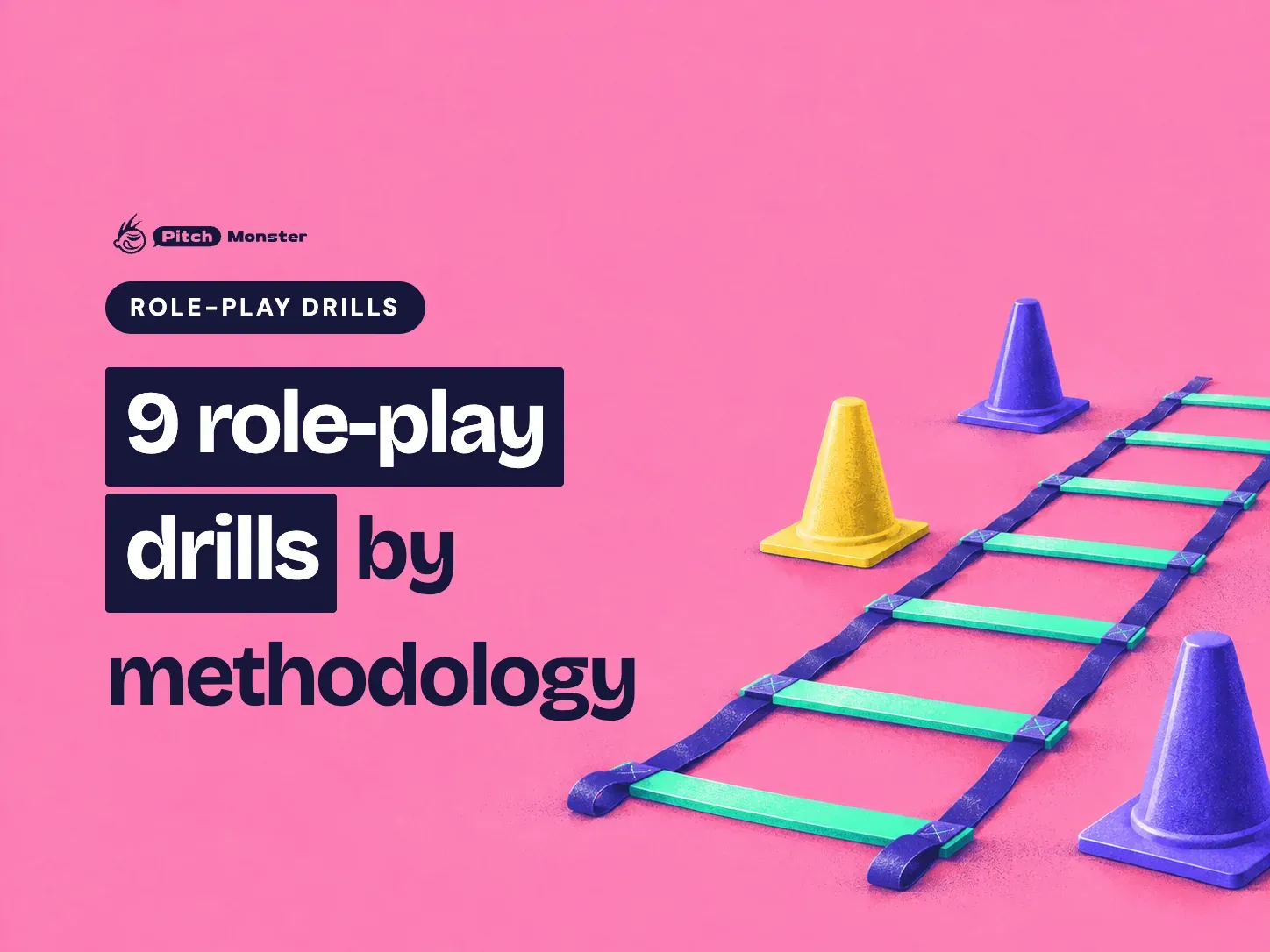 pink illustrated cover: an agility ladder on the floor with training cones. A ROLE-PLAY DRILLS pill sits above the title '9 role-play drills by methodology' with '9 role-play drills' highlighted.