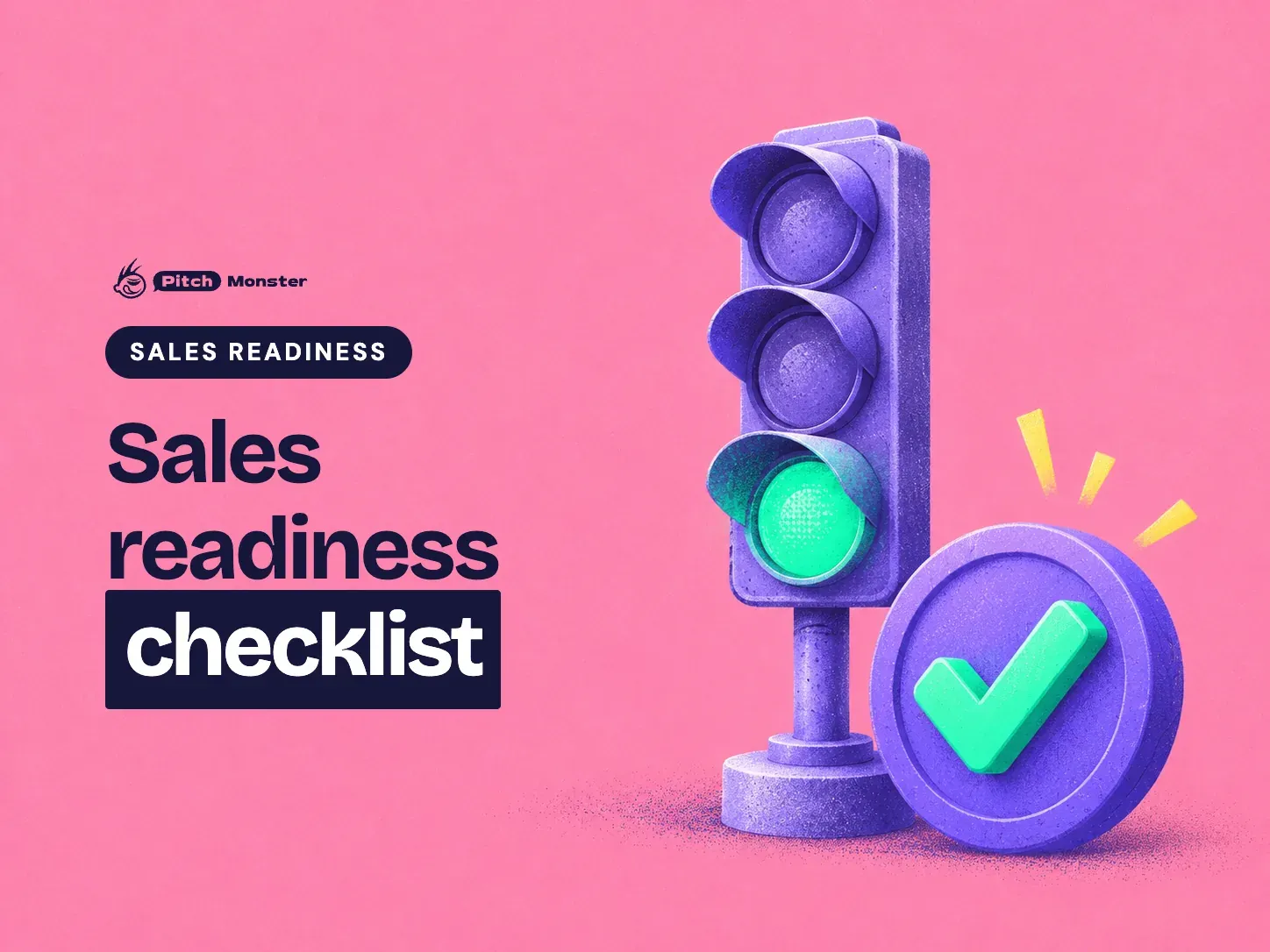pink illustrated cover: a traffic light glowing green beside a big tick badge. A SALES READINESS pill sits above the title 'Sales readiness checklist' with 'checklist' highlighted.