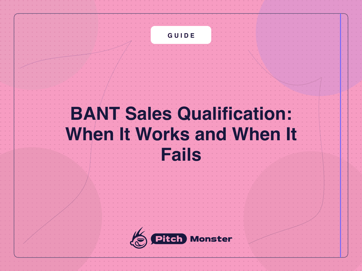PitchMonster title card reading "BANT Sales Qualification: When It Works and When It Fails", with a GUIDE badge on a pink and purple background